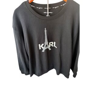 KARL LAGERFELD PARIS Black‎ Rhinestone Eiffel Tower Sweatshirt Top 2X